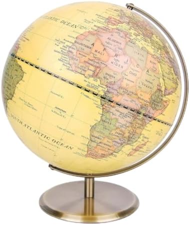 Vintage 15cm Terracing Globe with Bronze Metal Base - Rotating English Map - Decorative Globe Small for Desk, Office, Library or Educational Gift
