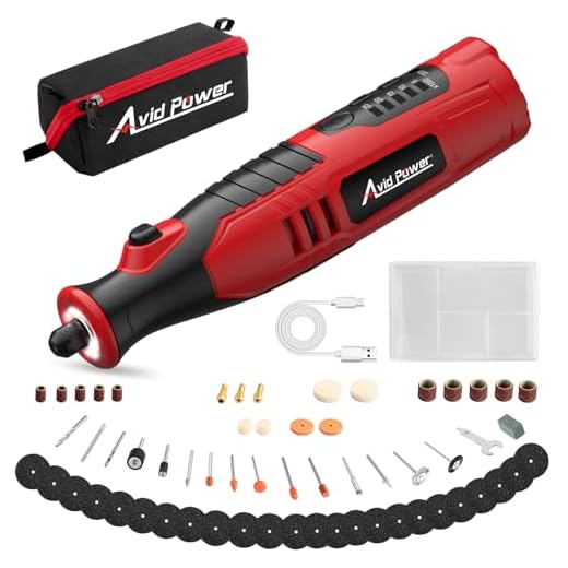 AVID POWER Cordless Rotary Tool 2.0 Ah 8V Rechargeable Rotary Tool with 4 Front LED Lights, 5 Speeds and 60 Pieces Rotary Tool Accessories for Carving, Engraving, Sanding, Polishing and Cutting - Red