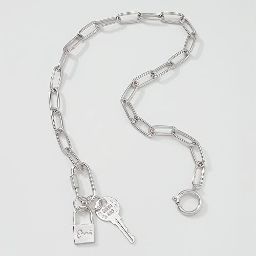 Jumwrit Dainty Paperclip Choker Necklace Carabiner Lock Key Pendant Necklace Punk Link Chain Necklace For Women And Girls（Silver） #TOP3