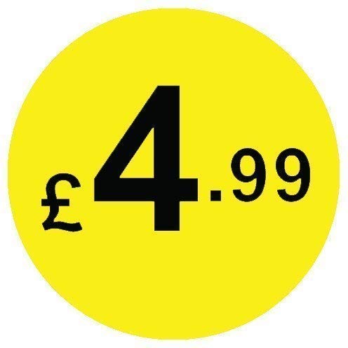 from 99p to £10 - Pack of 200 Black & Yellow 20mm Price Stickers/Sticky Labels - 40 Different Prices to Choose from (Black & Yellow £4.99)