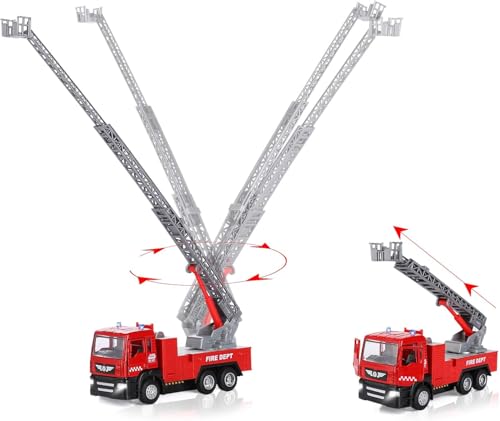 Image of Alloy Fire Rescue Truck Toys Set with Rotating Ladder | Fire Safety Truck Toys for Kids, Boys, Girls | Ideal Gift for 3+ Years Old Kids (Red)