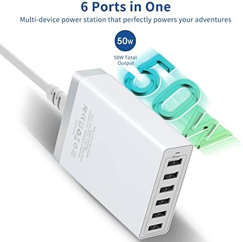 USB Charging Station, Ennotek 50W 10A 6-port Desktop USB Charger Station Travel Adapter with 1.5M Cable UK Plug for Smartphones Tablets and More