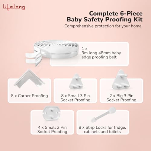 Image of Lifelong 30 pcs Baby Proofing Kit for Home - All-in-One Child Safety Locks for Drawer, Cupboard & Fridge, Socket Plug Guards (2 & 3 Pin), Edge & Corner Guards, Switchboard Cover, 6 Months-6 Years
