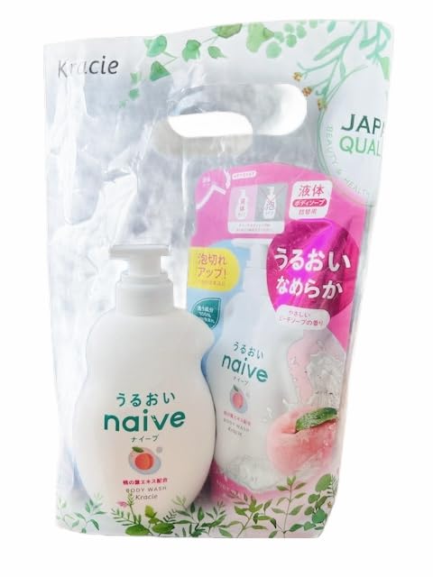 Naive Peach Body Wash Set (530ml + 360ml Refill) – Gentle Moisturizing Cleanser image 4