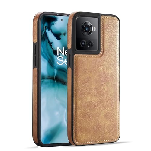 Image of Leather Case for OnePlus 10R Premium Protective Stylish Slim Cover with Shockproof Raised Edges Brown