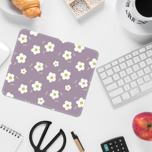 Image of FROGIGO Mouse Pad with Stitched Edges - Purple Floral Mousepad for Women, 9.25 x 7.75 inch Washable Square Desk Pad, Non-Slip Rubber Base, Office Home Laptop Accessories - Purple Bloom