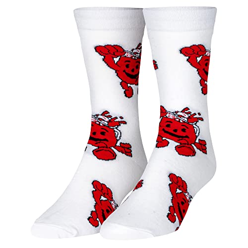 Crazy Socks Kool-Aid Man Crew Socks Fun Retro Soda Cartoon Design Novelty Crew Sock Size Large Bright Graphic Print Comfortable Poly Blend Gift for Pop Culture Fans Birthdays Holidays