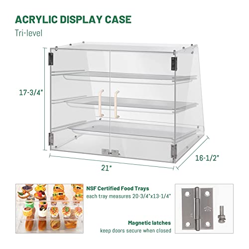 Ybsvo 3 Tray Commercial Countertop Bakery Display Case With Rear Doors - 21" X 17 3/4" X 16 1/2" #TOP2