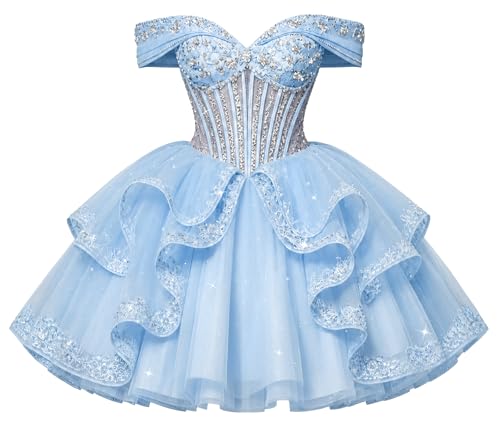 Mauuwy Light Blue Women's Sparkly Lace Homecoming Dresses Size 4