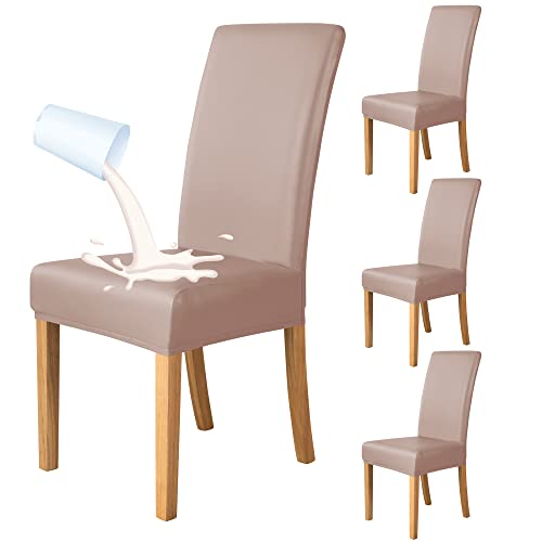 Deisy Dee Waterproof Leather Dining Room Chair Covers For Parson Chair Protector (4, Khaki) #TOP18
