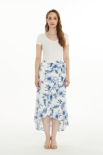 Women's Hawaiian Luau Wrap Ruffle Skirt in Midnight Bloom4