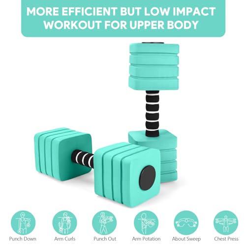 2Pack Water Weights for Pool Exercise, YECERCAN Square Water Aerobic Equipment for Pool Fitness and Workouts, Dense EVA Foam Water Dumbbells for Weight Loss, Body Shape and other Activities (green)