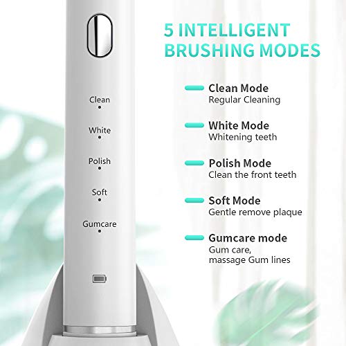 Ipx7 Waterproof Sonic Electric Toothbrush, Rechargeable Electric Toothbrush, 5 Modes With 2 Minute Smart Timer, 2 Heads, Teeth Whitening, Dentists Recommend, 5 In 1 Smart Toothbrush For Teens & Adults #TOP2