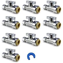 VINTEX 10 Pack Straight Water Shut Off Valve 1/2 x 3/8 Inch Compression, Toilet Water Stop Valve,1/4 Turn, No Lead Brass Push-to-Connect Plumbing Fittings for PEX Pipe, Copper,CPVC