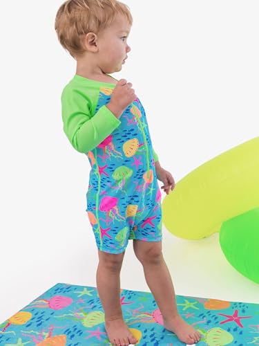 Image of RUGGEDBUTTS Baby /Toddler Boy Swimsuit, One Piece Zipper Rash Guard Sunsuit with UPF 50+ Sun Protection