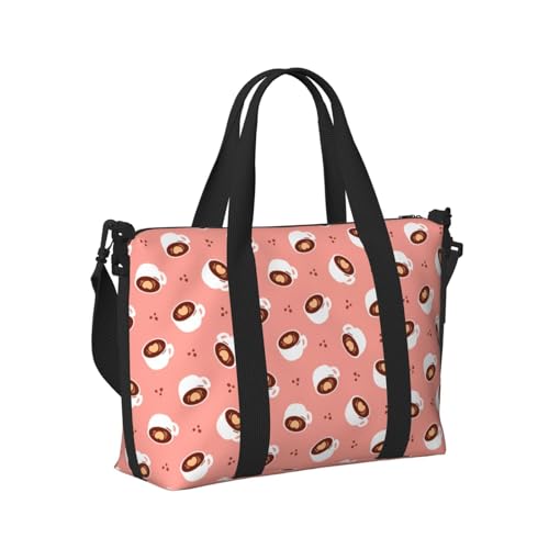 Laptop Tote Bag for Women Work - White Mug Coffee Print Pink Gym Bag for Women Men, Personal Item Crossbody Travel Bags Carry On, Overnight Weekender Bags for Women Travel