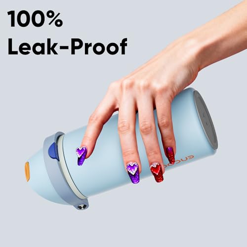 Image of ENCOOL Insulated Water Bottle with Straw Stainless Steel Water Bottle with Push Button Lid, Leak-Proof & BPA-Free, Keeps Cold for 24 Hours for Sports, Travel, Gym (24 oz, Hazy Blue-Blue)