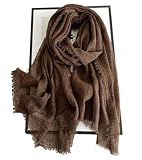 silk seduction Cotton Blend Vintage Soft Scarf With Fringed Edges,linen scarf,shawl，travel scarf (dark brown)