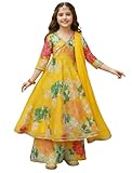 Naixa Girls Rayon Fabric Floral Printed 3/4 Sleeve Yellow Sharara Dress Set,11-12 Years