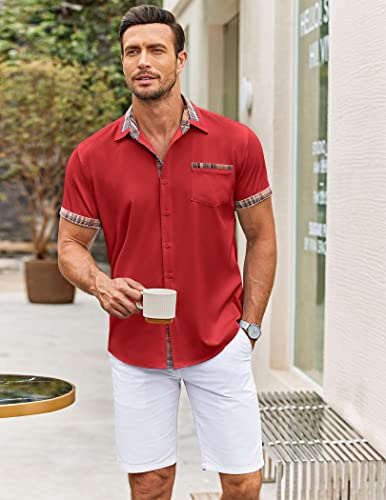 Chemise décontractée à manches courtes COOFANDY rouge 3XL