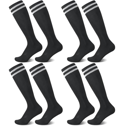 Firtink 4 Paare Fußballsocken Kinder, Sportsocken Fußball Socken Trainingssocken Fussball Socken für Jungen und Mädchen Schwarz , 3Y+ / 33-37