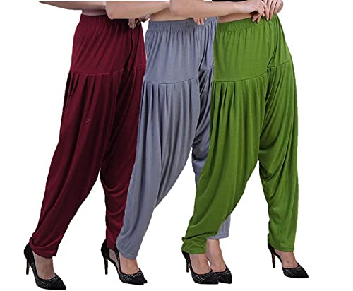 Image of CASUALS Women's Regular Fit Viscose Drawstring Patiala Harem Pants Combo Pack 3