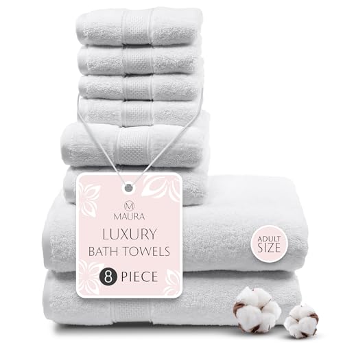 Maura Indulge in Comfort: 8-Piece Turkish Cotton Towel Set - Soft, Plush, and Highly Absorbent - Elevate Your Bath to Hotel & Spa Quality - Oversized Hand Towels for a Luxurious Bath - White