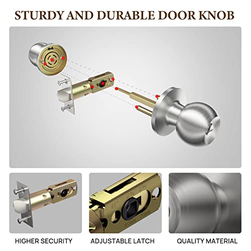 Vicmeon Round Privacy Door Knob, Modern Design Door Hardware, Keyless Doorknobs Interior/Exterior Lockset, Satin Stainless Steel Privacy Knobs For Bedroom/Bathroom 2 Pack #TOP3