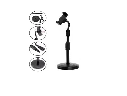 Suporte de Mesa Para Celular Base Redonda Ajustável a 360 graus Articulável Casa Escritório Live