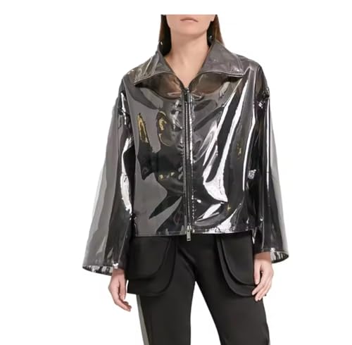 Girls Plastic Jackets Zipper Transparent PVC Turn-down Collar Long Sleeve Coats Sissy Sheer Coats3