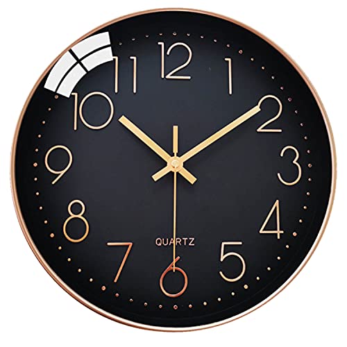 LiRiQi Horloge Murale Silencieuse sans tic-tac, 30cm Chiffres Arabes Horloge Quartz Ronde Moderne Décorative, pour Salon Chambre Cuisine Bureau Classe – Noir
