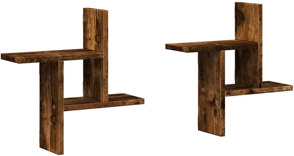 vidaXL Smoked Oak Floating Wall Shelves 2 Pcs Set Perfect for Organizing Living Room Modern Storage Solution Engineered Wood Adjustable Shelf Mounted Display Utility Shelving Decorative Decor