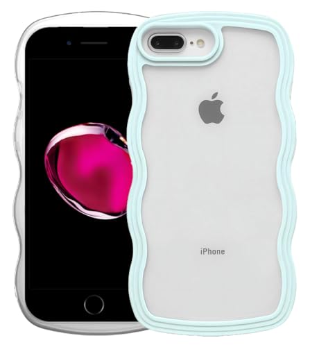 Image of GoldKart iPhone 7 Plus / 8 Plus Case Wavy Edge Clear Back Design, Anti-Slip Grip Cute Wave Curly Frame Shape Shockproof Soft TPU & Hard PC Bumper Protective Phone Case Cover for Women Girls Blue