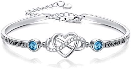 Daughter Bracelet Sterling Silver Always My Daughter Forever My Friend Infinity Love Heart Adjustable Bangle Birthday Graduation Christmas Jewelry Gifts for Daughter from Mom