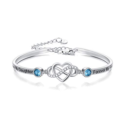 Daughter Bracelet Sterling Silver Always My Daughter Forever My Friend Infinity Love Heart Adjustable Bangle Birthday Graduation Christmas Jewelry Gifts for Daughter from Mom