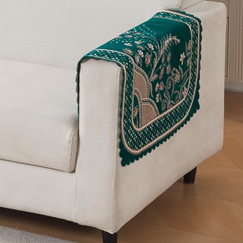 Image of HOKIPO Mehfil Teal Premium Chenille Jacquard Sofa Armrest Cover - 1 Pair | 'Royal Aangan Series' (IN-1006-L7*2)