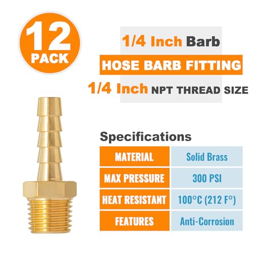 SUNGATOR 12-Pack 1/4'' Air Hose Fittings, Brass Hose Barb Fittings, 1/4 Inch NPT Male Pipe to 1/4'' Barb End Aadapter, Brass 1/4'' Air Line Repair Kit for Compressor, Gas, Auto Shop by SUNGATOR - Used condition - Image 4