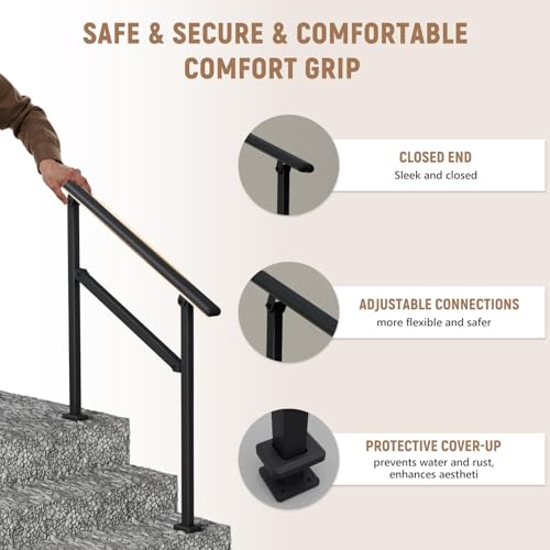 Hand Rails for Outdoor Steps,2-3 Step Railing for Stairs,Adjustable Porch Railing,Hand Rails for Seniors,Outdoor Deck Handrails for Exterior Steps,Black by Sannwsg - Image 3