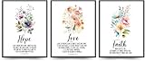 Linilioart Christliches Wandkunst-Set, Motiv: Glaube, Hoffnung, Liebe, inspirierende Poster, Dekoration für Wohnzimmer, Schlafzimmer, ungerahmt (40 x 60 cm)
