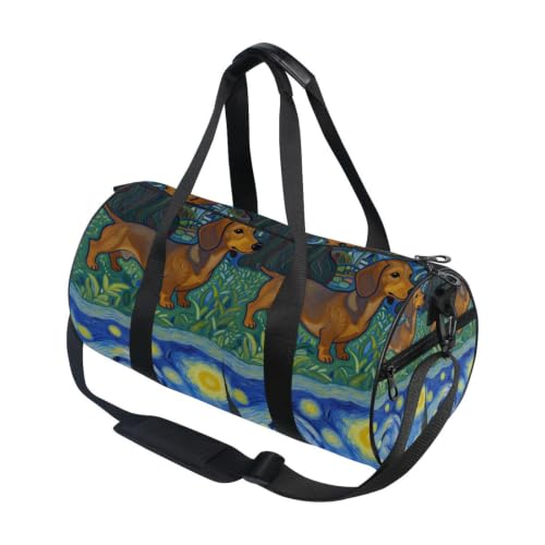 Bolsa de lona para viajes y deportes con estampado de perro salchicha