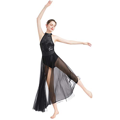 Afavom Sequin Lyrical Dance Dress For Women Contemporary Dance Costumes Halter Backless Ballet Leotards Bodysuit With Flowy Mesh Skirt Long Sparkle Ballroom Dresses Lyrical Dancewear Black Xs #TOP20