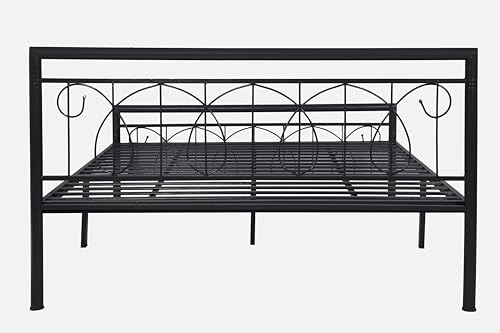 Image of Kovu Metal King Size Bed Without Storage | Wrought Iron Double Bed with Headboard & Footboard | Sturdy Powder Coated Platform Bed King Size Cot for BedroomLivingRoom Black (75x72)