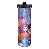 UBBY Demon Hunters Botella de agua de 590 ml a prueba de fugas, botella con pajita y asa, botella de acero inoxidable para trabajo, viajes, exterior, escuela (fugas de tinta)
