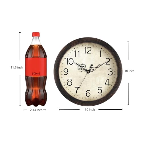 Image of KECYET Wall Clock 10 Inch Vintage Wall Clocks Battery Operated Quartz Silent Non-Ticking Retro Rustic Style Clock Decorative for Kitchen,Bathroom, Living Room, Home Office (Bronze)