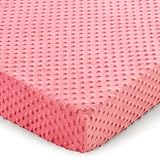 Entisn Baby Crib Sheets, 28 x 52 Inch Minky Dot Fitted Crib Mattress Sheet for Girls, Soft and Warm Fleece Nursery Bedding for Standard Toddler Bed Mattresses (Pink)