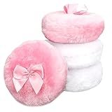 4Pcs Large Fluffy Powder Puff, White Powder Puff, Powder Puffs for Face powder, Ultra Soft Body Powder Puff, Soft Face Body Powder Puff, Washable Reusable Makeup Puffs(White/Pink)