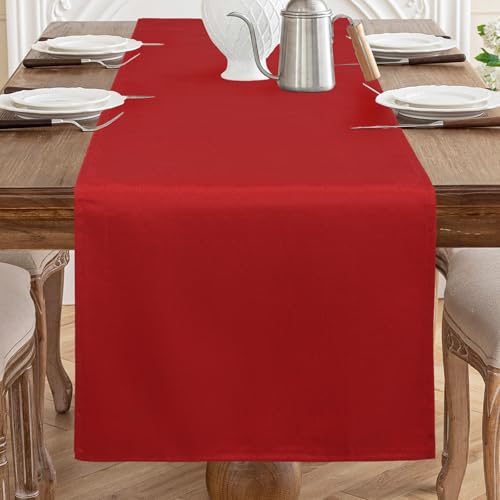 AooHome Tischläufer Rot 40X140cm Tischdeko Leinen-Optik Abwaschbar Tischband aus Polyester Wasserabweisend mit Lotuseffekt Dauerhaft Kratzfest für Esszimmer Hochzeiten Party Weihnachten