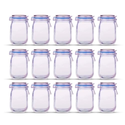 Image of Oblivion Transparent Jar-Shaped Stand-Up Pouches - Perfect Zipper Storage Solution for Kitchen Snacks, Nuts, and Dry Fruits (15 piece, 1000 ml - Big)