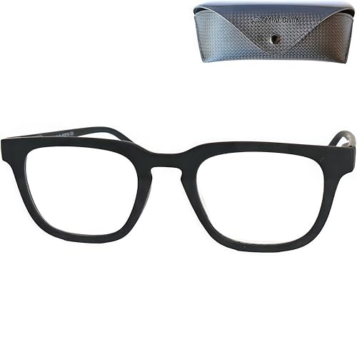 Mini Brille Gafas Luz Azul sin Graduar con Cristales Rectangulares, Funda incluye, Montura Gruesa Cuadrada de Plástico (Negra), Gafas para Ordenador Hombre y Mujer