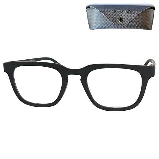Mini Brille Gafas Luz Azul sin Graduar con Cristales Rectangulares, Funda incluye, Montura Gruesa Cuadrada de Plástico (Negra), Gafas para Ordenador Hombre y Mujer